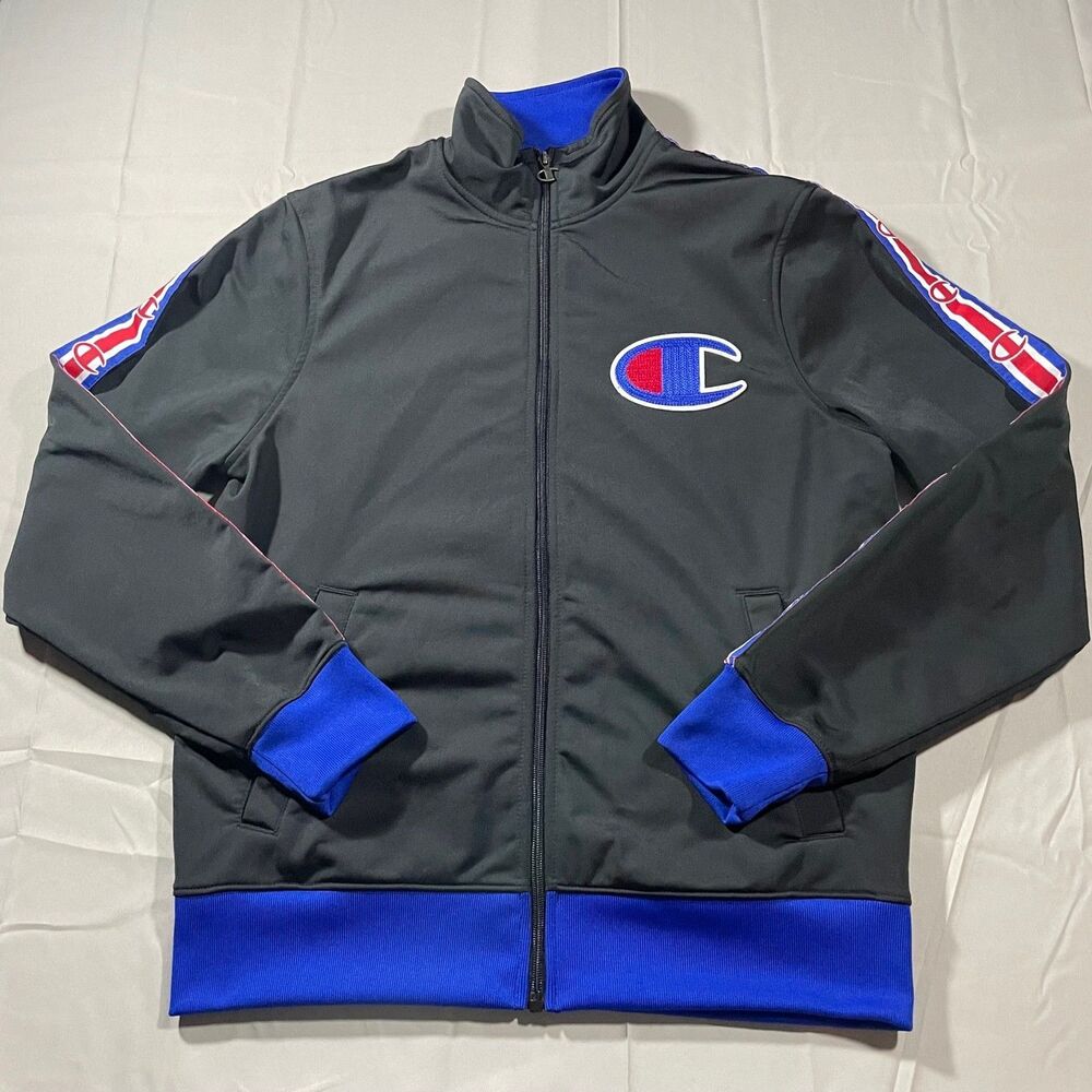 Champion Track Jacket Full Zip Big C Embroidered Logo Sportswear Mens M Black